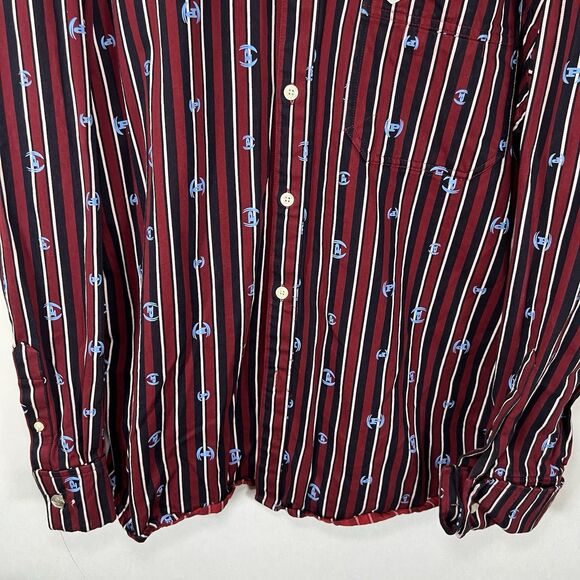 Vintage Phat Farm Button Up Shirt Mens XXL 2XL Red Striped Logo AOP French Cuff - Picture 3 of 13